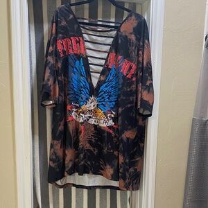 Black and Red Graphic T-Shirt Dress